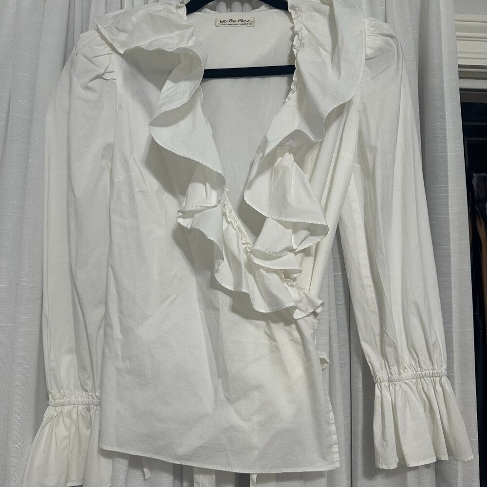 We the Free Ruffle Wrap Long Sleeve Shirt in White